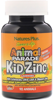 Nature's Plus Kid Zinc (Цинк для детей) вкус натурального мандарина 90 пастилок