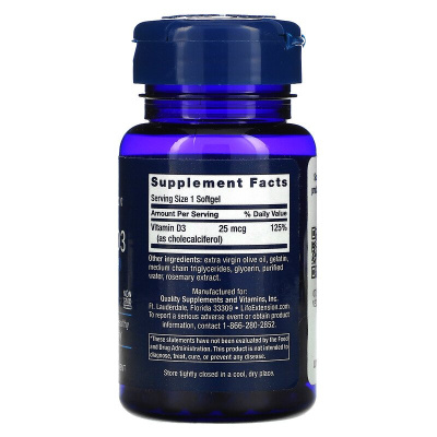 Life Extension Vitamin D3 (витамин D3) 25 мкг 1000 МЕ 90 капсул