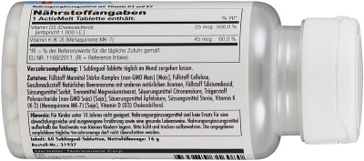 KAL D-3 & K-2 (Витамины D3 и K2) вкус малины 25/45 мкг 60 микро таблеток, срок годности  03/2024