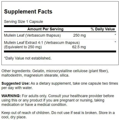 Swanson Mullein Leaf Extract Standardized 250 мг 60 капсул