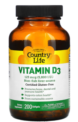 Country Life Vitamin D3 (Витамин D3) 125 мкг 5000 МЕ 200 капсул