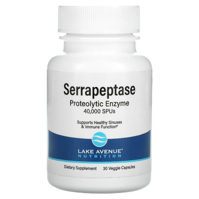 Lake Avenue Nutrition Serrapeptase Proteolytic Enzyme (серрапептаза протеолитический фермент) 40000 SPU 30 вегетарианских капсул, срок годности 12/2023