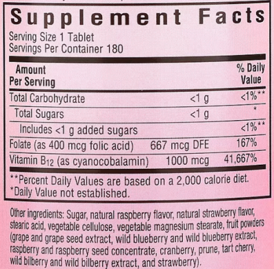Bluebonnet Nutrition EarthSweet Chewables Vitamin B-12 & Folic Acid (витамин B-12 и фолиевая кислота) малина 180 жевательных таблеток