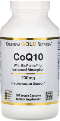 California Gold Nutrition CoQ10 Коэнзим Q10 фармацевтической чистоты с Bioperine 200 мг 360