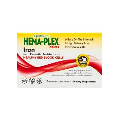 NaturesPlus Hema Plex (Железо с необходимыми питательными веществами для здоровых эритроцитов) 10 таблеток с замедленным высвобождением