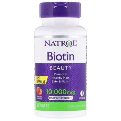 Natrol Biotin (Биотин) 10000 мкг со вкусом клубники 60 таблеток