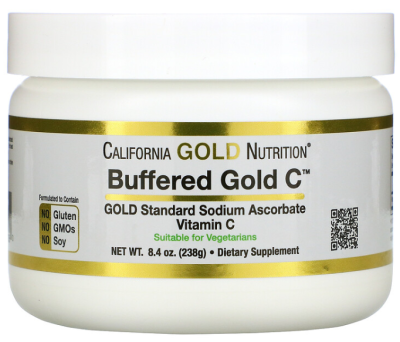 California Gold Nutrition Buffered Gold C (некислый буферизованный витамин C в форме порошка аскорбат натрия) 238 г, срок годности 04/2023