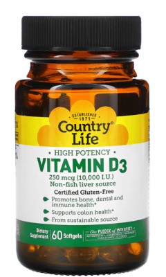 Country Life Vitamin D3 (Витамин D3) 250 мкг 10000 МЕ 60 капсул