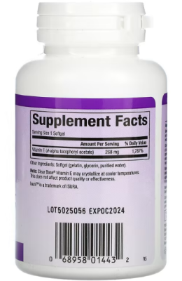 Natural Factors Clear Base Vitamin E (Витамин Е) 268 мг (400 МЕ) 60 мягких капсул