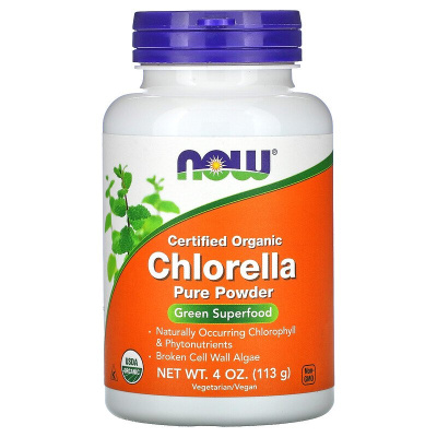 NOW Certified Organic Chlorella Pure Powder (сертифицированная органическая хлорелла чистый порошок) 113 г