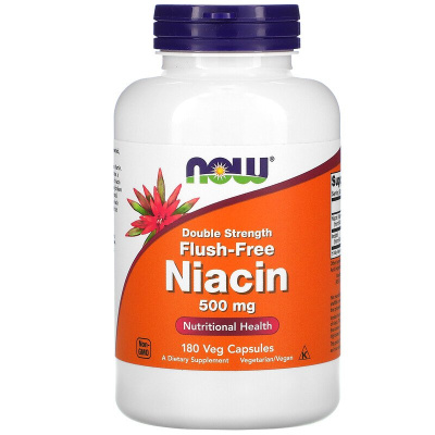 Now Foods Niacin Flush-Free Double Strength (ниацин не вызывающий покраснений) 500 мг 180 капсул
