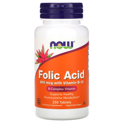 NOW Folic Acid with Vitamin B-12 800 мкг 250 таблеток