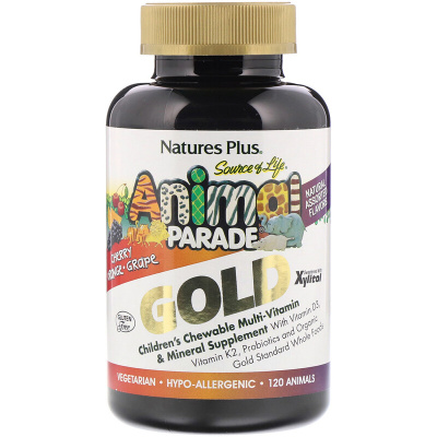 Nature's Plus Source of Life Animal Parade Gold добавка для детей с мультивитаминами и минералами ассорти из натуральных вкусов 120 таблеток