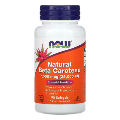NOW Natural Beta Carotene (натуральный бета-каротин) 7500 мкг (25 000 МЕ) 90 капсул