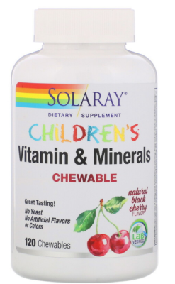 Solaray Детские жевательные витамины и минералы натуральный вкус черной вишни 120 жевательных таблеток