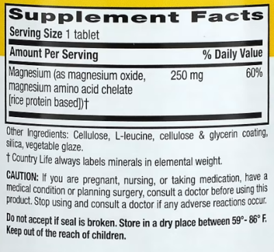 Country Life Chelated Magnesium (Хелатный магний) 250 мг 90 таблеток