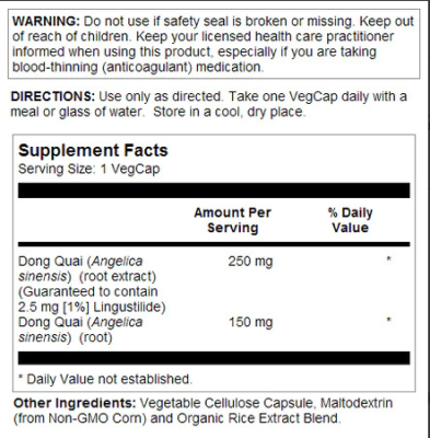 Solaray Guaranteed Potency Dong Quai Root Extract (Экстракт корня дягиля) 250 мг 60 капсул