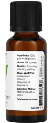 NOW Essential Oils 100% Pure Wintergreen (Эфирные масла 100 % чистая грушанка) 30 мл