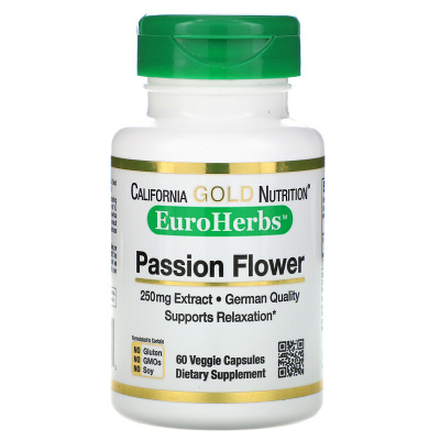 California Gold Nutrition Passion Flower (Пассифлора) EuroHerbs 250 мг 60 капсул