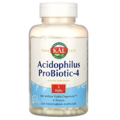 KAL Acidophilus Probiotic-4 (Пробиотик ацидофилус-4) 500 мг 250 вег. капсул