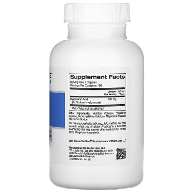 Lake Avenue Nutrition Hyaluronic Acid (гиалуроновая кислота) 100 мг 180 капсул
