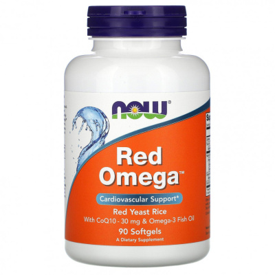 NOW Red Omega (Красный ферментированный рис+коэнзим Q10 и рыбий жир с омега-3) 90 капсул