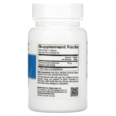 Lake Avenue Nutrition PQQ (пирролохинолинхинон) 10 мг 60 капсул