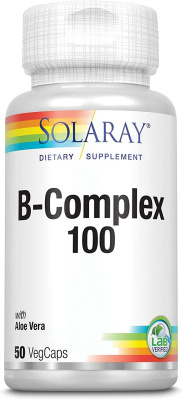 Solaray B-Complex 100 with Aloe Vera (Комплекс витаминов группы B с алоэ вера) 50 вег капсул