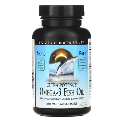 Source Naturals, Арктический рыбий жир с Омега-3, Эффективное действие, 850 мг, 60 капсул, 05/24