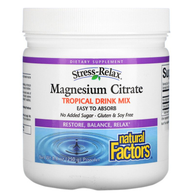 Natural Factors Magnesium Citrate (Цитрат магния) со вкусом тропических фруктов 250 г