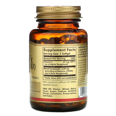 Solgar Naturally Sourced Vitamin E Mixed (Натуральный витамин Е D-Альфа-Токоферол и смешанные токоферолы) 67 мг (100 МЕ) 100 капсул