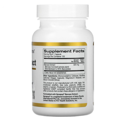 California Gold Nutrition Bacopa Extract (экстракт бакопы) 320 мг 120 капсул, срок годности 08/2023