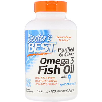 Doctor's Best Purified & Clear Omega 3 Fish Oil with Goldenomega (Очищенный и прозрачный рыбий жир с омега-3) 120 капсул