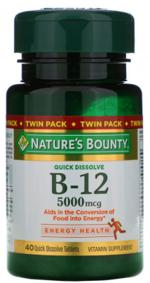 Nature's Bounty B-12 (Витамин B-12) натуральная вишня 5000 мкг 40 быстрорастворимых таблеток