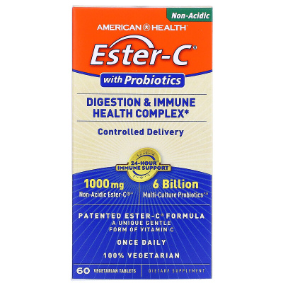 (срок годности до 07/2021) American Health Ester-C  with Probiotics (комплекс для поддержки пищеварения и иммунитета) 60 таблеток