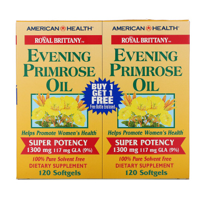 American Health Royal Brittany Evening Primrose Oil (масло первоцвета вечернего) 1300 мг 2 флакона 120 капсул в каждом