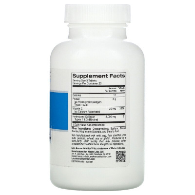 Lake Avenue Nutrition Collagen Tipe 1&3 (гидролизованный коллаген типов 1 и 3) 1000 мг 60 таблеток
