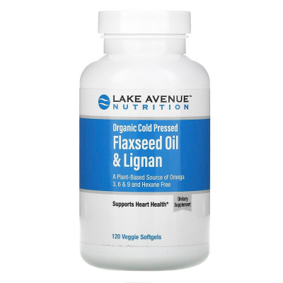 Lake Avenue Nutrition Organic Cold Pressed Flaxseed Oil & Lignan Hexane Free (органическое льняное масло холодного отжима с лигнанами без гексана) 120 капсул