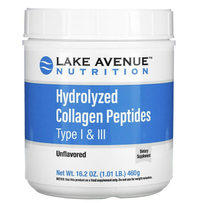 Lake Avenue Nutrition Hydrolyzed Collagen Peptides Type I & III (гидролизованные пептиды коллагена типов I и III) с нейтральным вкусом 460 г