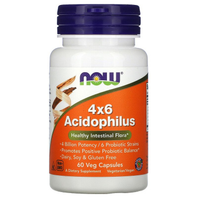 NOW 4x6 Acidophilus (ацидофильные бактерии) 60 вег. капсул