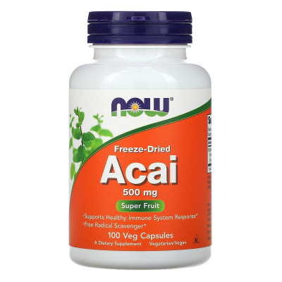 NOW Acai (сублимированные ягоды асаи) 500 мг 100 вег. капсул
