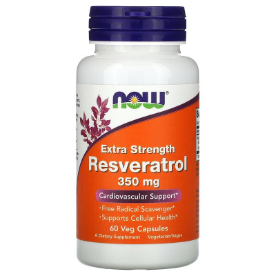 NOW Extra Strength Resveratrol (Ресвератрол с повышенной силой действия) 350 мг 60 капсул
