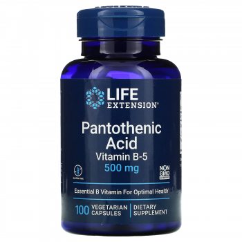 Life Extension Pantothenic Acid Vitamin B-5 (Пантотеновая кислота Витамин В-5 500 мг 100 вег. капсул, срок годности 12/2023