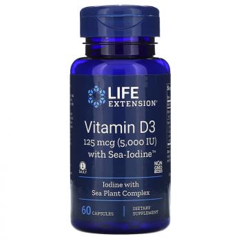 Life Extension Vitamin D3 with Sea-Iodine (витамин D3 с йодом) 125 мкг 5000 МЕ 60 капсул