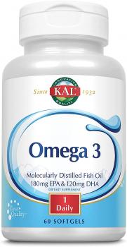 KAL Omega 3 Fish (Омега 3) 180 EPA/120 DHA 1000 мг 60 гелевых капсул, 05/24