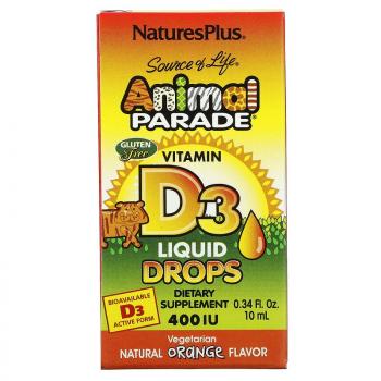 NaturesPlus Source of Life Animal Parade Vitamin D3 Liquid Drops (витамин D3 в жидких каплях) c натуральным апельсиновым вкусом 400МЕ 10 мл