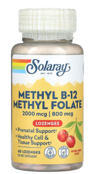 Solaray Methyl B-12 Methyl Folate (Метил B-12 метилфолат) натуральная вишня 60 леденцов