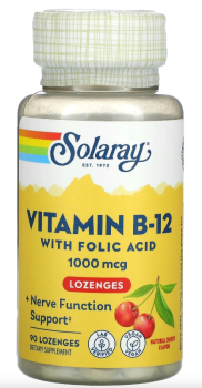 Solaray B-12 with Folic Acid (Витамин B-12 с фолиевой кислотой) вишня 1000 мкг 90 леденцов
