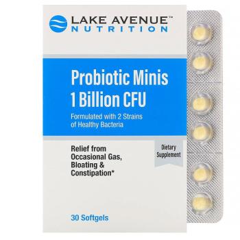 Lake Avenue Nutrition Probiotic Minis 2 Strains of Healthy Bacteria 1 Billion CFU 30 таблеток, срок годности 03/2023
