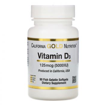 California Gold Nutrition Vitamin D-3 125 мкг (5000МЕ) 90 капсул